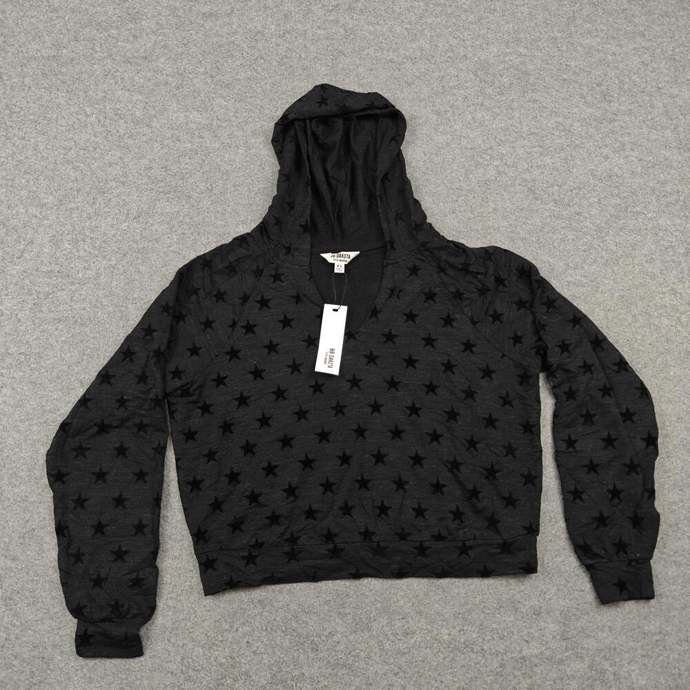 BB Dakota Hoodie Womens XS Black Star Print Pullover Lightweight Hooded
